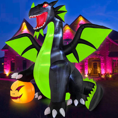 Commercial Halloween Inflatable Decoration Dominating Green Dragon Pumpkin