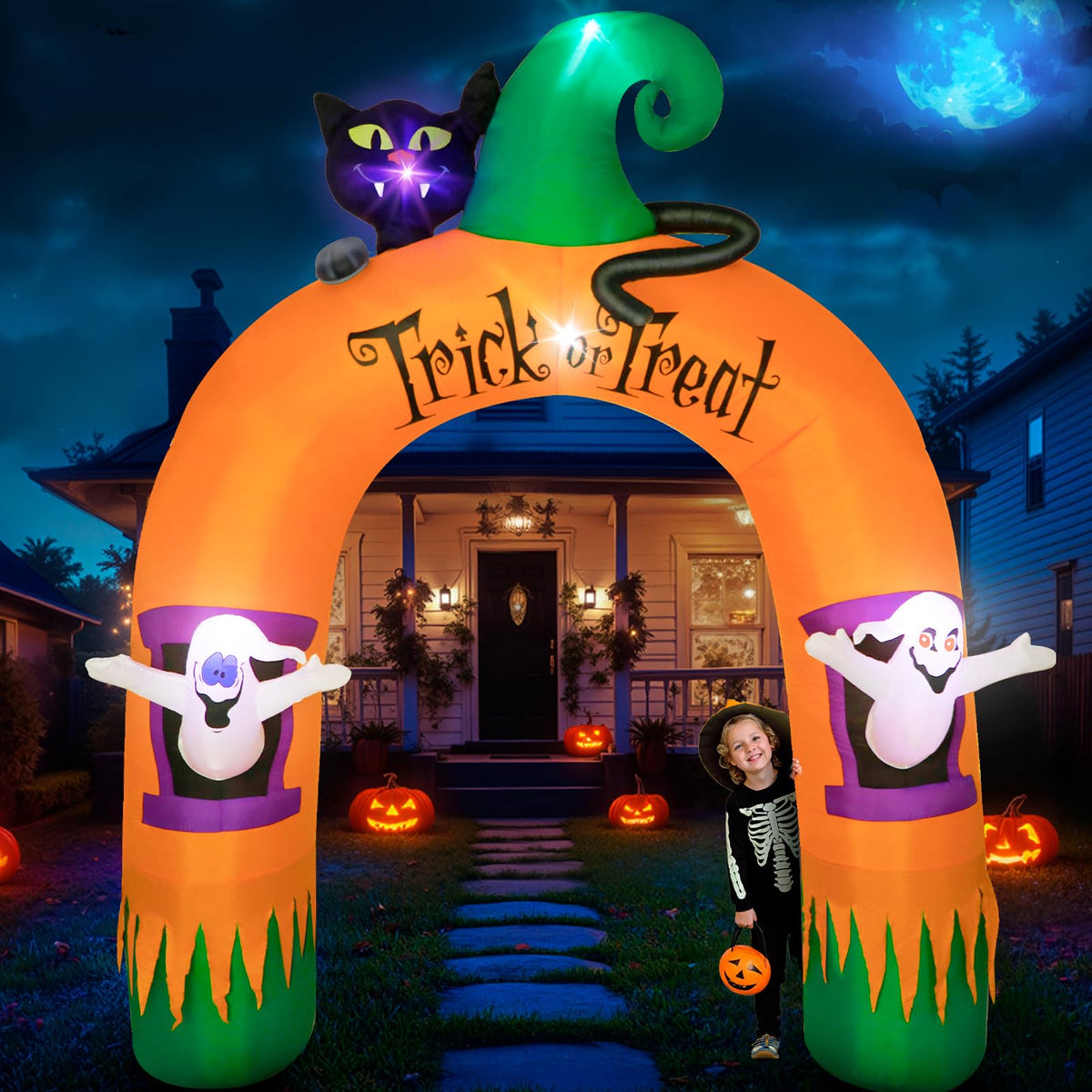 Large Halloween Inflatable Archway Decoration with Black Cat