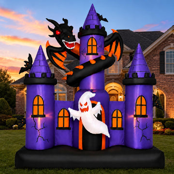 Giant Halloween Inflatable Haunted Castle with Dragon and Ghost