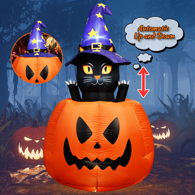 Halloween Inflatable Animated Witch Cat in Pumpkin with LEDs
