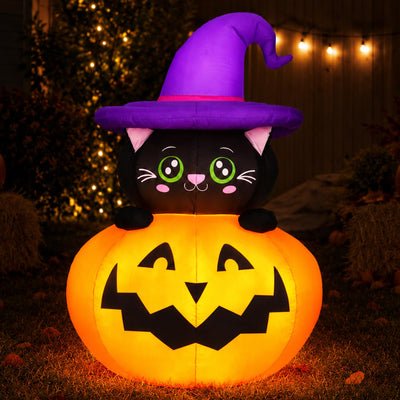 Halloween Inflatable Pumpkin Outdoor Decorations with Black Cat