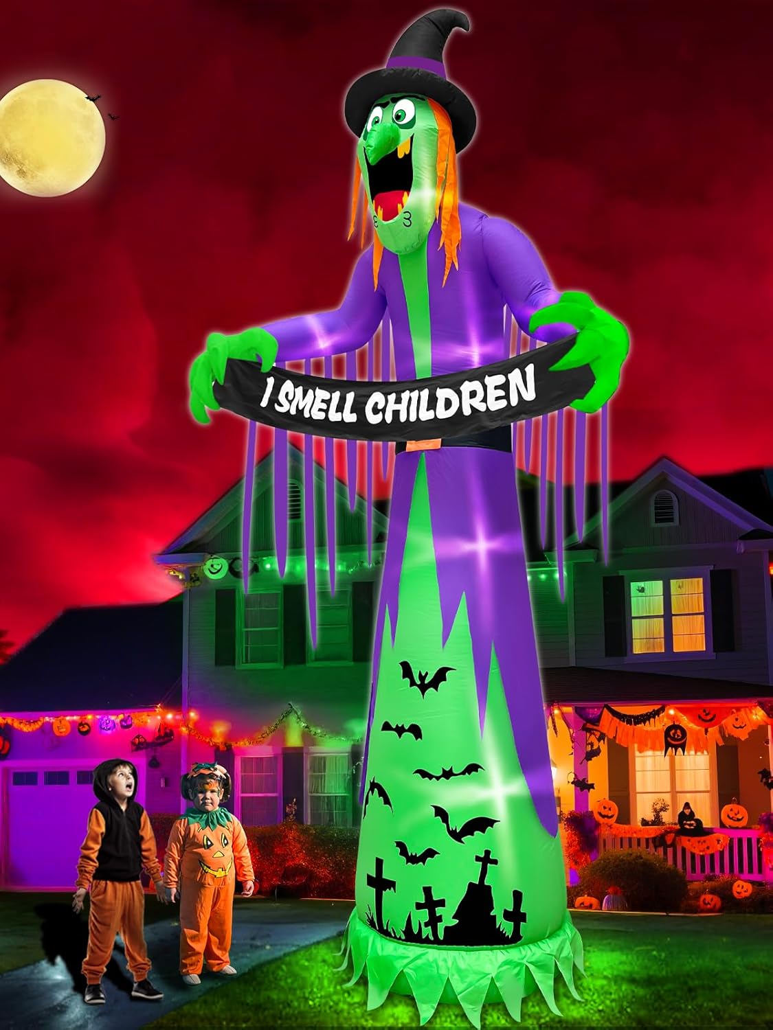 BRDJade 12FT Halloween Inflatable Pumpkin Reaper - Giant Ghost Yard Decoration With Blue LED Lights