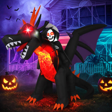 Long Animated Dragon Grim Reaper Halloween Inflatable with Moving Head