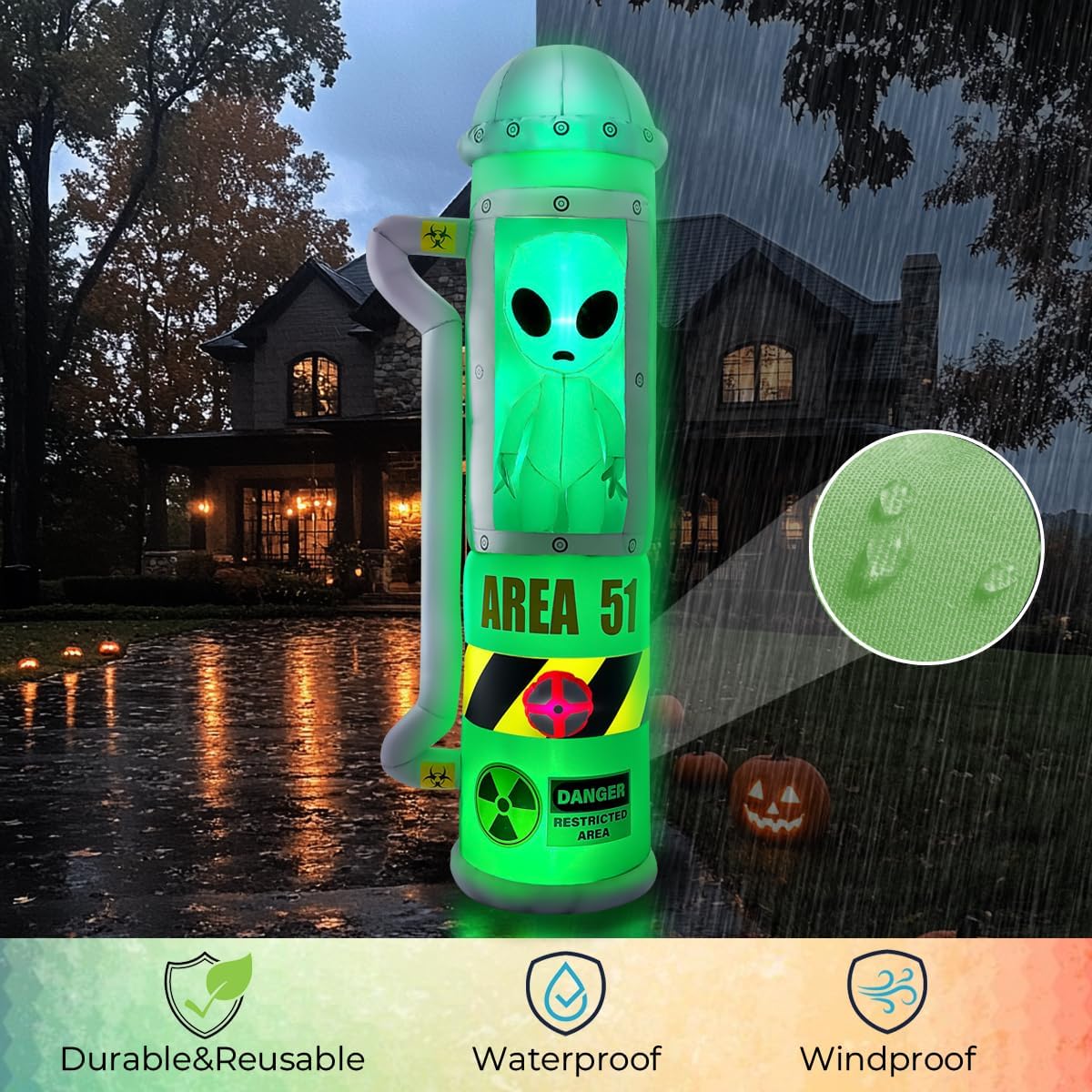 8FT Halloween Inflatable Alien Decoration with LED Lights
