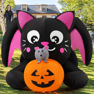 5 FT Halloween Inflatables Cat Yard Display with Pumpkin