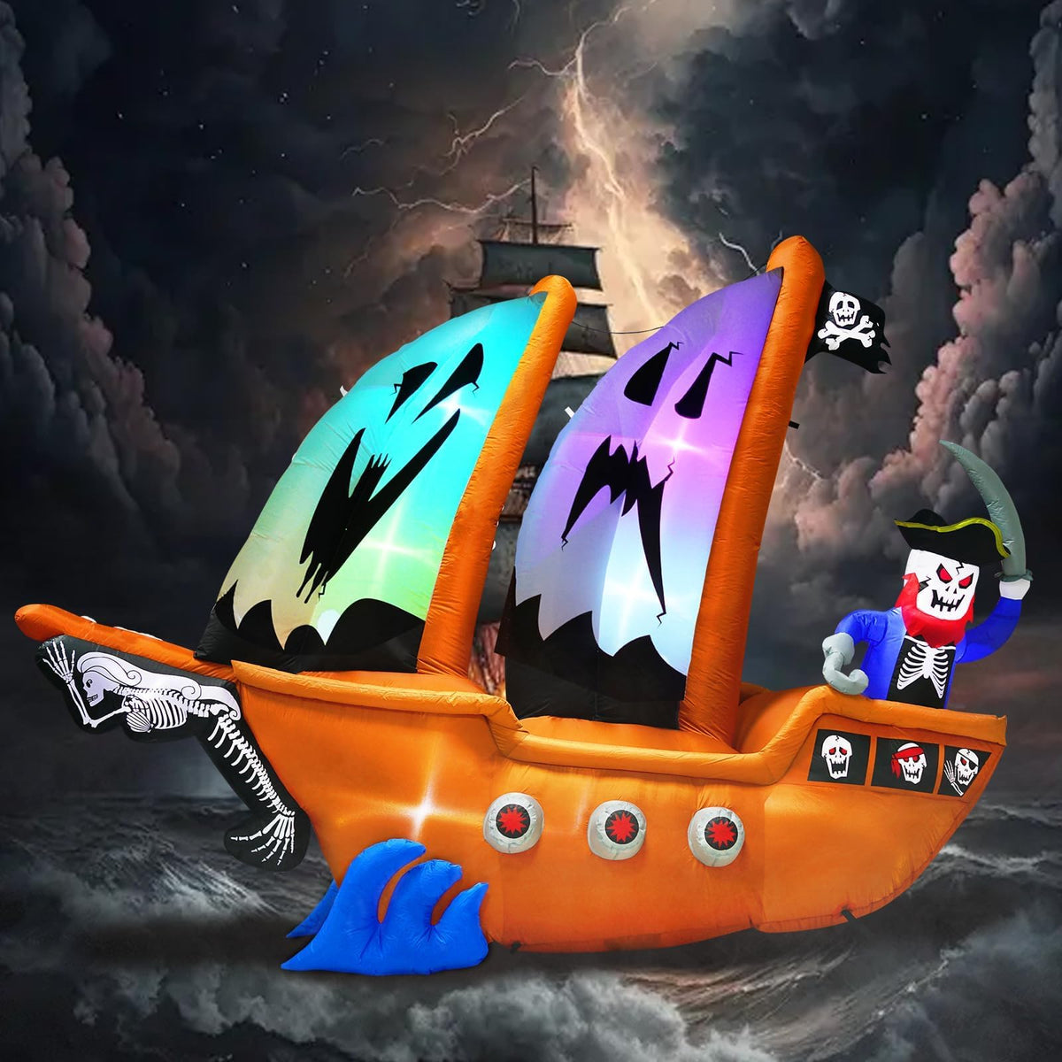 Halloween Pirate Ship Inflatable with RGB Lights