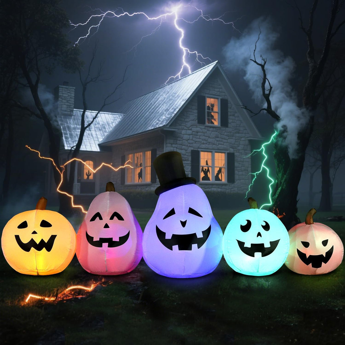 Long Halloween Inflatable White Pumpkin Built for Outdoor Displays