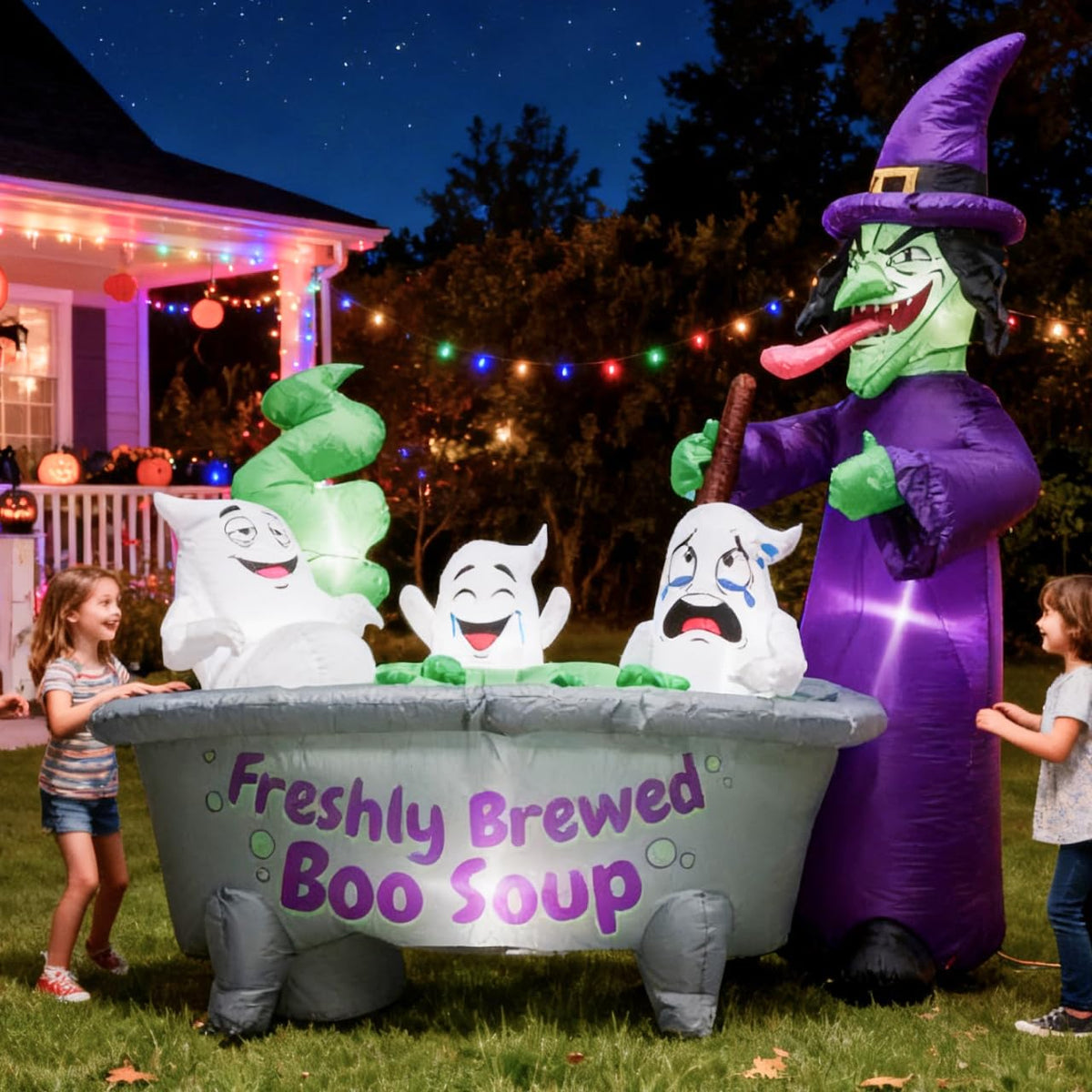 Halloween Inflatable Witch Cauldron with 3 Ghosts