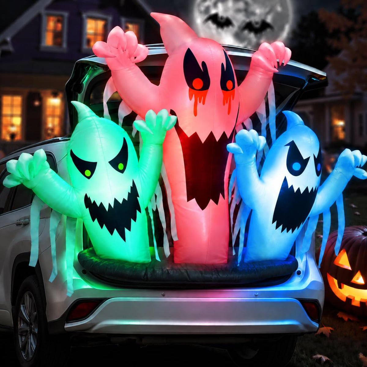 Inflatable Ghost Trunk or Treat Car Decorations Kit with LEDs