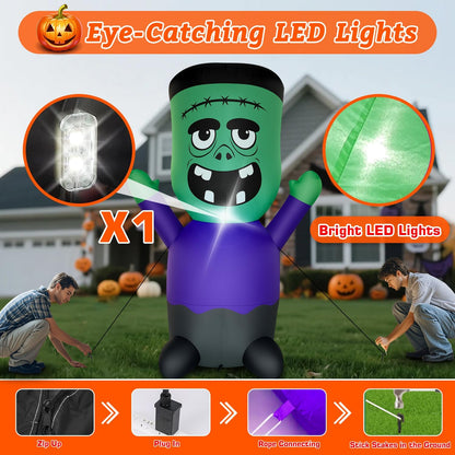 Halloween Inflatable Green Monster Yard Decoration with LED