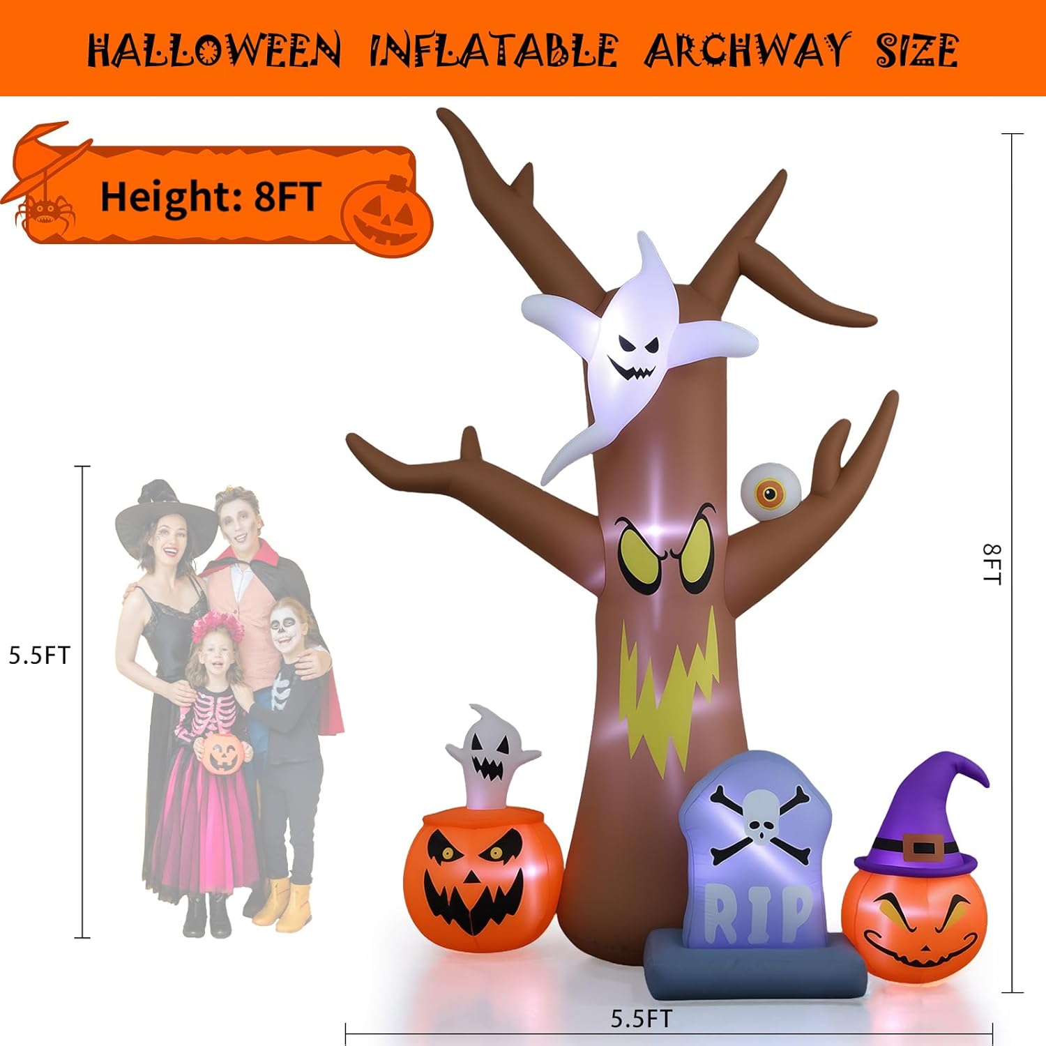 Halloween Inflatable Tree with LEDs for Yard