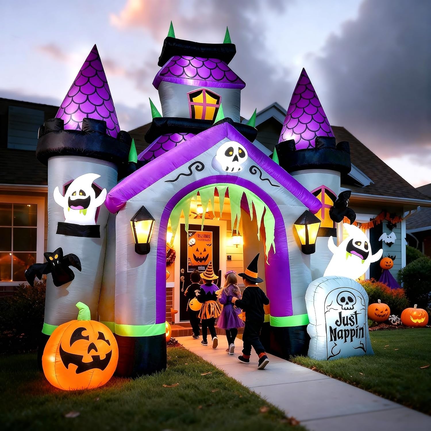 Halloween Inflatables 12 FT Haunted House Castle Archway Outdoor Decorations, Large Halloween Arch Blow up Yard Decorations for Front Lawn Garden Decor