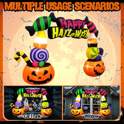 6FT Height Halloween Inflatables Trunk or Treat Car Decorations, Candy Pumpkin Arch Blow up Decorations with Built-in LED Lights Up for Halloween Party Lawn Yard SUV Car Luggage Decor