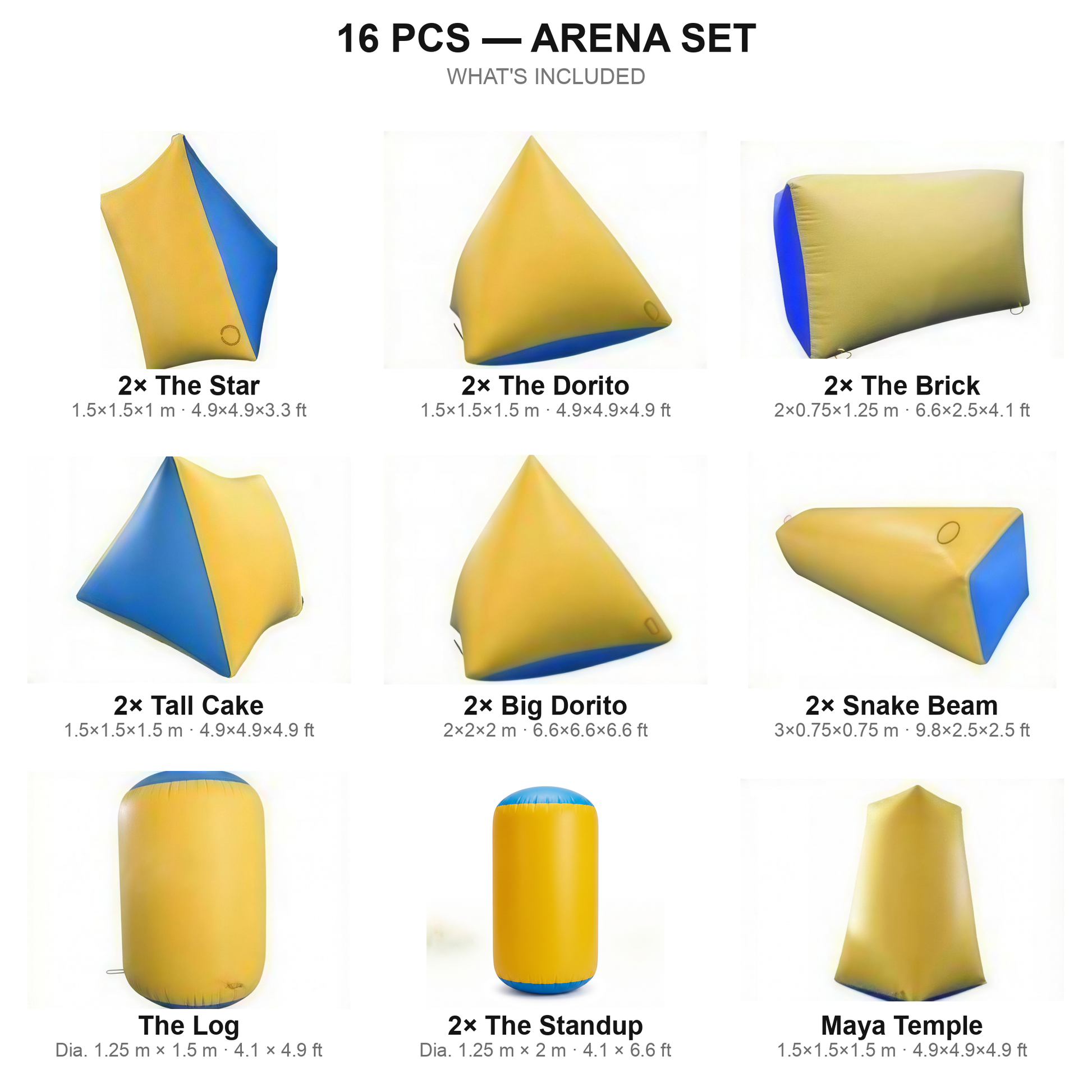 16 pcs Arena Set contents — yellow paintball bunkers