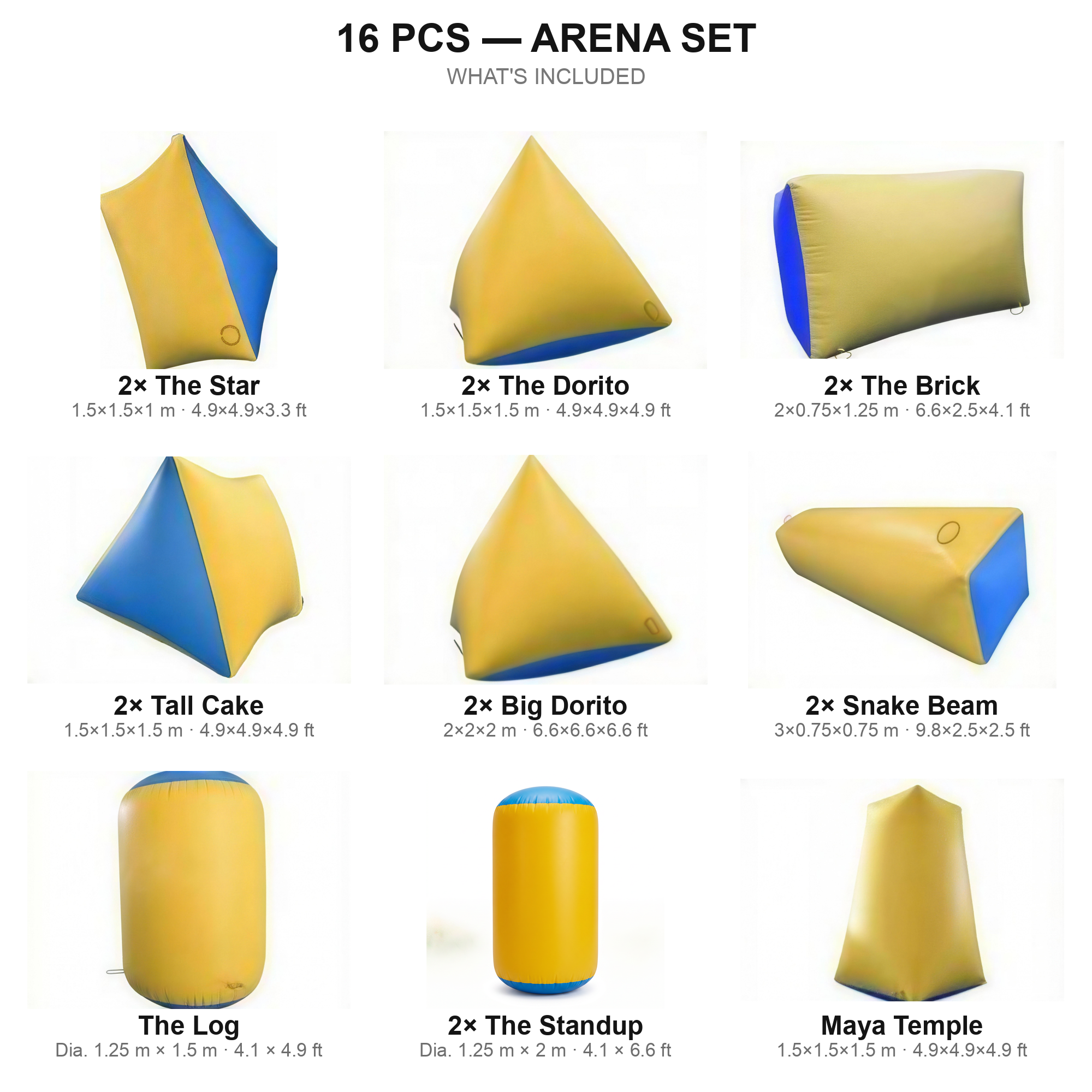 16 pcs Arena Set contents — yellow paintball bunkers