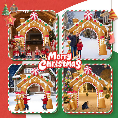 10FT Christmas Inflatable Archway Outdoor Decorations, Giant Blow Up Gingerbread House and Man Arch Yard Decoration, Xmas Decor Build-in LED Lights for Garden Lawn Yard Porch Holiday Party