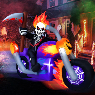 Halloween Inflatable Grim Reaper Motorcycle with Built-in LEDs