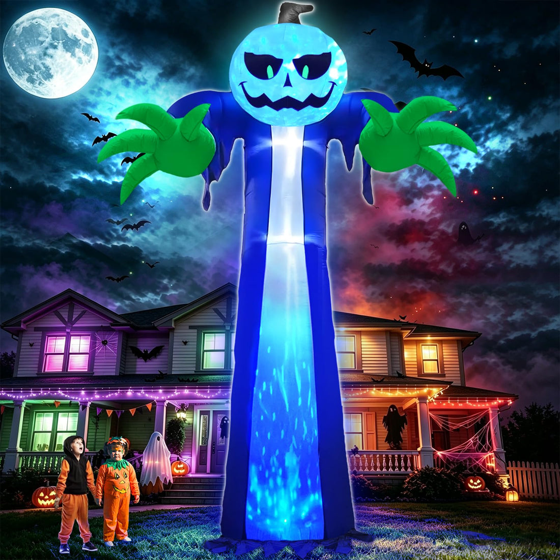 Inflatable Pumpkin Ghost for Halloween Yard Display