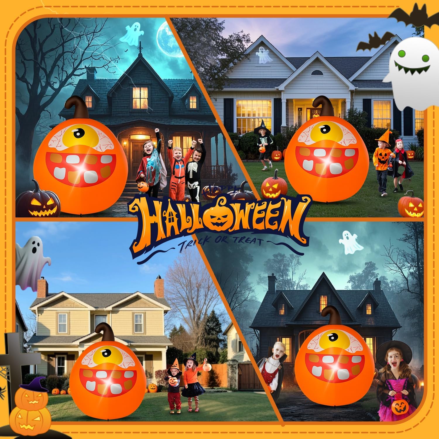 Halloween Inflatable Green Monster Yard Decoration with LED