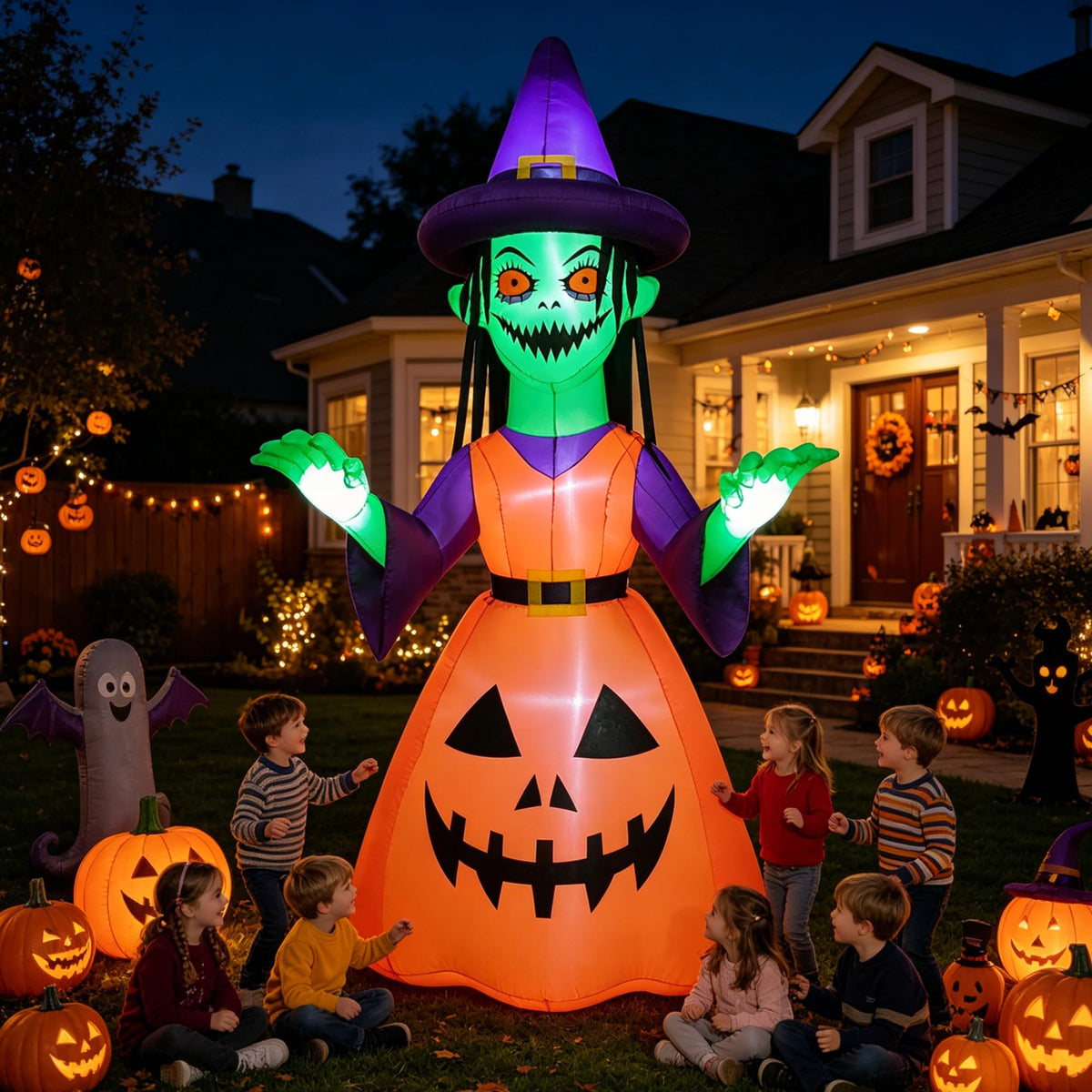 Halloween Inflatable Yard Decor Witch with LED Lights