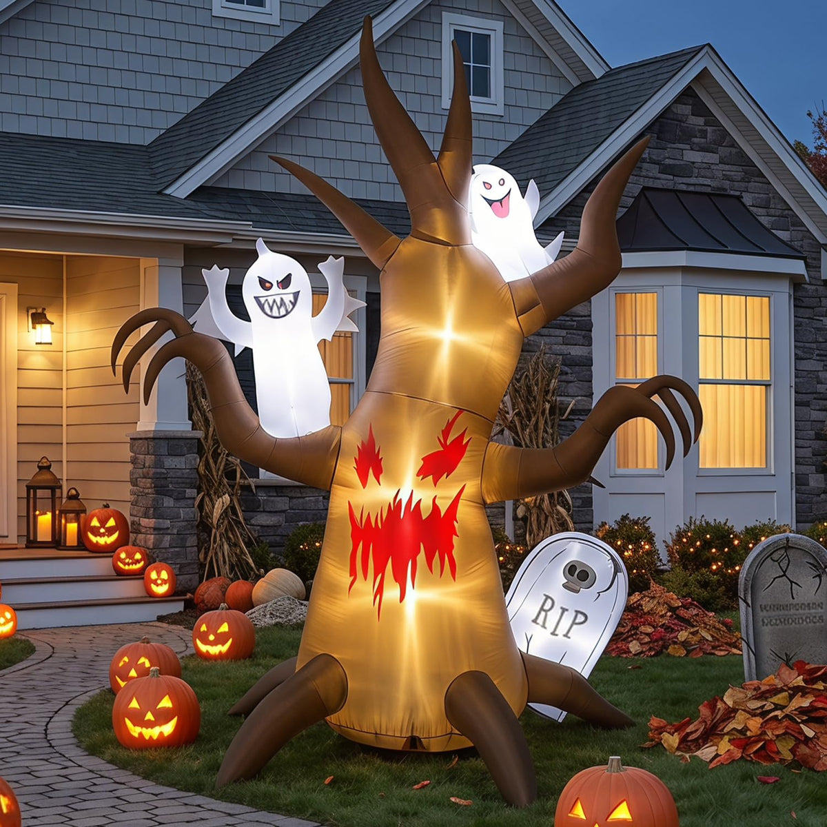 Halloween Inflatable Scary Tree Decorations with LED Lights
