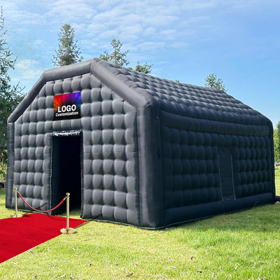 Großes, schwarzes aufblasbares Disco-Club-Haus für Veranstaltungen mit Logo für Geburtstage, Schulveranstaltungen, Gartenpartys