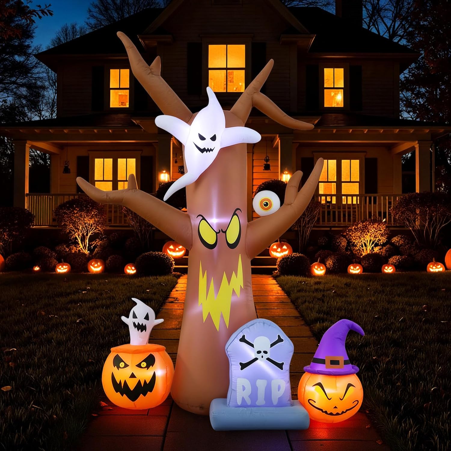 Halloween Inflatable Tree with LEDs for Yard