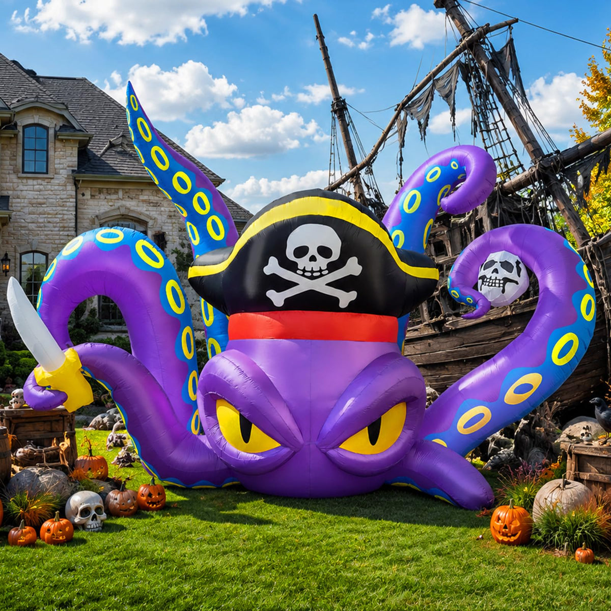 Halloween Inflatable Pirate Octopus and LED Lights