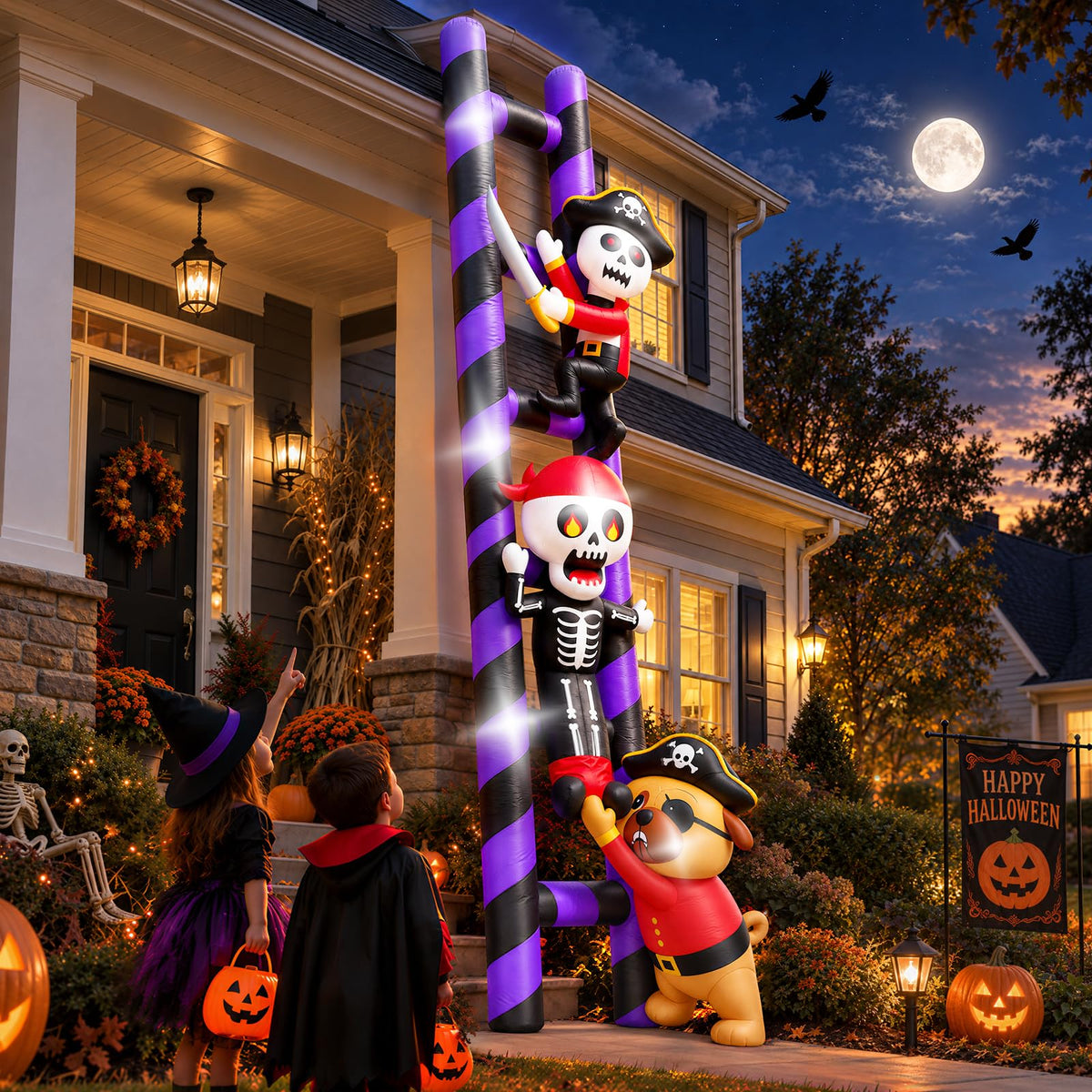 Halloween Inflatable Decorations Pirate Skeleton Climbing Ladder