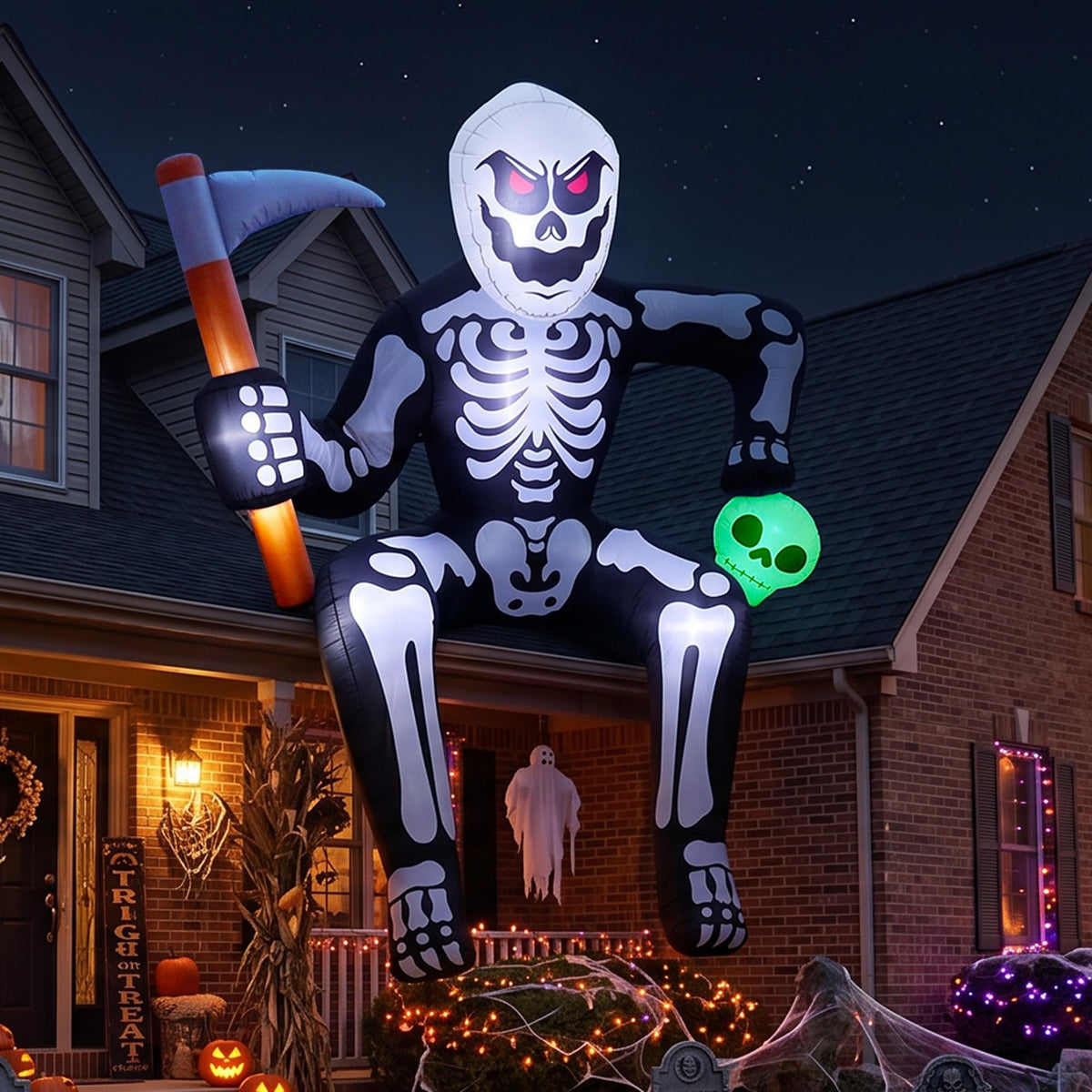 Inflatable Skeleton Halloween Decoration with LED Lights