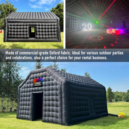 Large Black Inflatable Night Club Disco House Event House with Logo for Birthday School Events Backyard Party