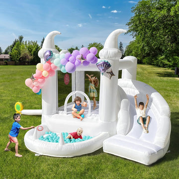 White Bounce House with Slide and Ball Pit