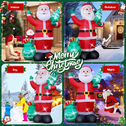 8FT Giant Christmas Inflatables Blow Up Santa Claus with Christmas Tree for Garden Yard