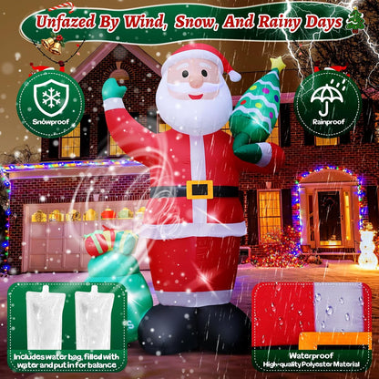 8FT Giant Christmas Inflatables Blow Up Santa Claus with Christmas Tree for Garden Yard