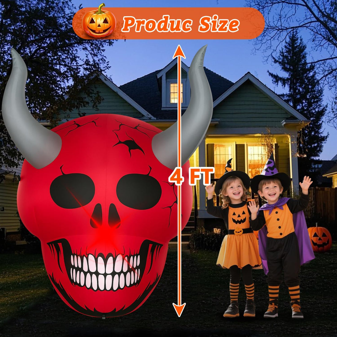 Aufblasbare Halloween-Gartendekoration Grünes Monster mit LED