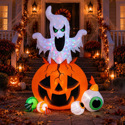 Halloween Inflatable Ghost Pumpkin Display with Colorful LED Lights