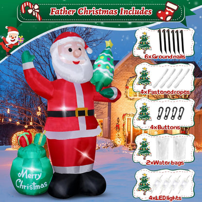 8FT Giant Christmas Inflatables Blow Up Santa Claus with Christmas Tree for Garden Yard
