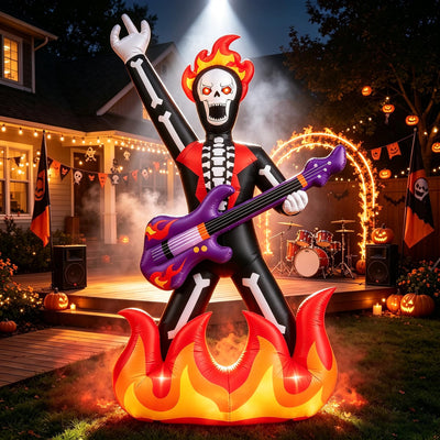 Halloween Inflatable Rock Guitar Skeleton Yard Decor Display