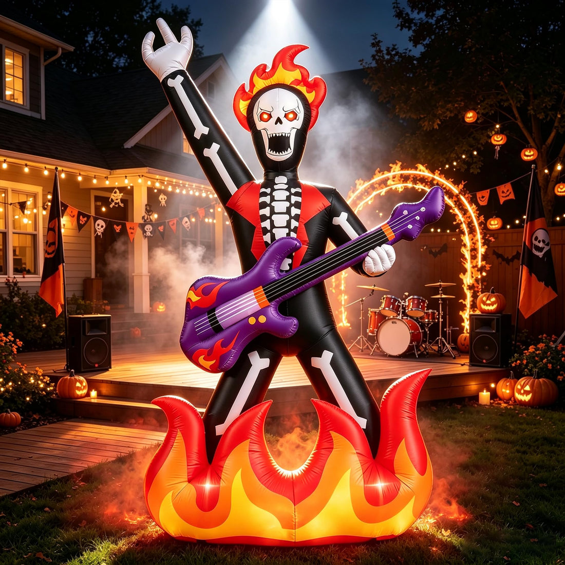 Halloween Inflatable Rock Guitar Skeleton Yard Decor