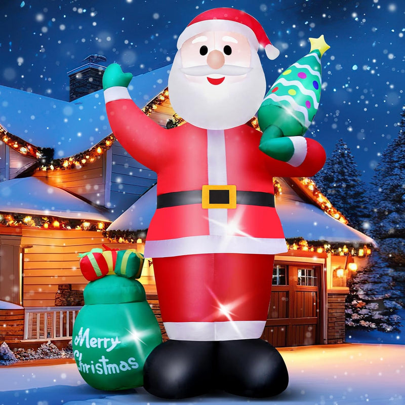 8FT Riesige Aufblasbare Weihnachtsfiguren Aufblasen Weihnachtsmann mit Weihnachtsbaum für Gartenhof