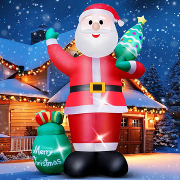 8FT Giant Christmas Inflatables Blow Up Santa Claus with Christmas Tree for Garden Yard