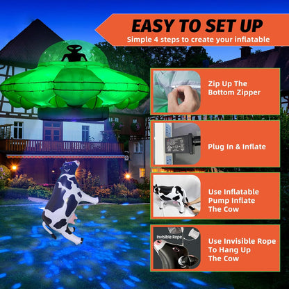 Inflatable UFO Alien Cow Decoration with Lights
