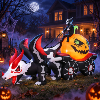 Halloween Inflatable Carriage with Grim Reaper and Skeleton Dragon