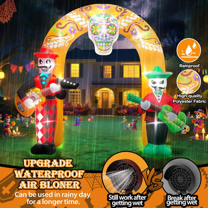 12FT Halloween Inflatables Archway, Day of The Dead Arch Inflatable with Build-in LED Lights Dia De Los Muertos Blow Up Yard Decoration Sugar Skull Halloween Outdoor Decors for Garden Lawn