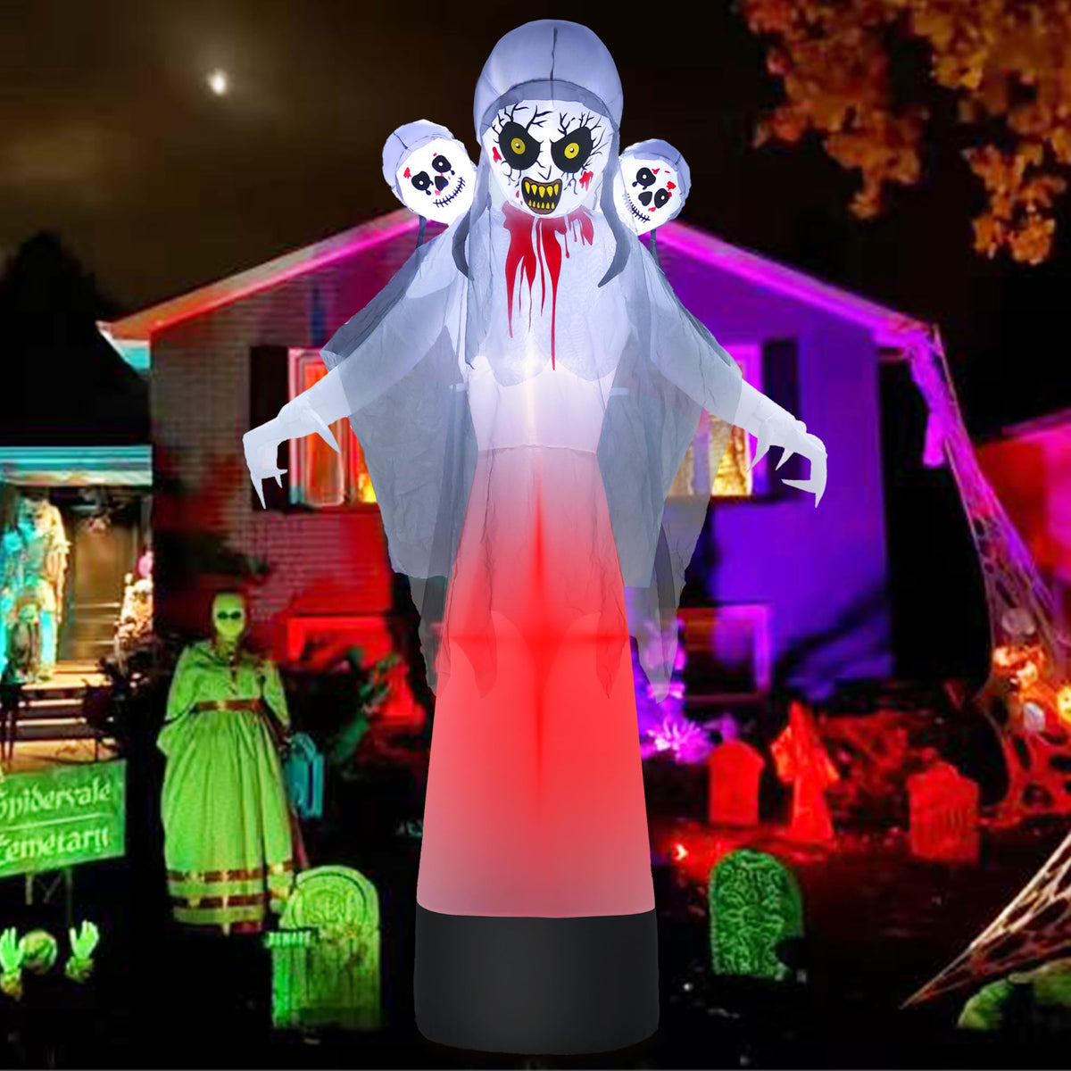 Halloween Inflatable Grim Reaper Ghost with Skull Heads
