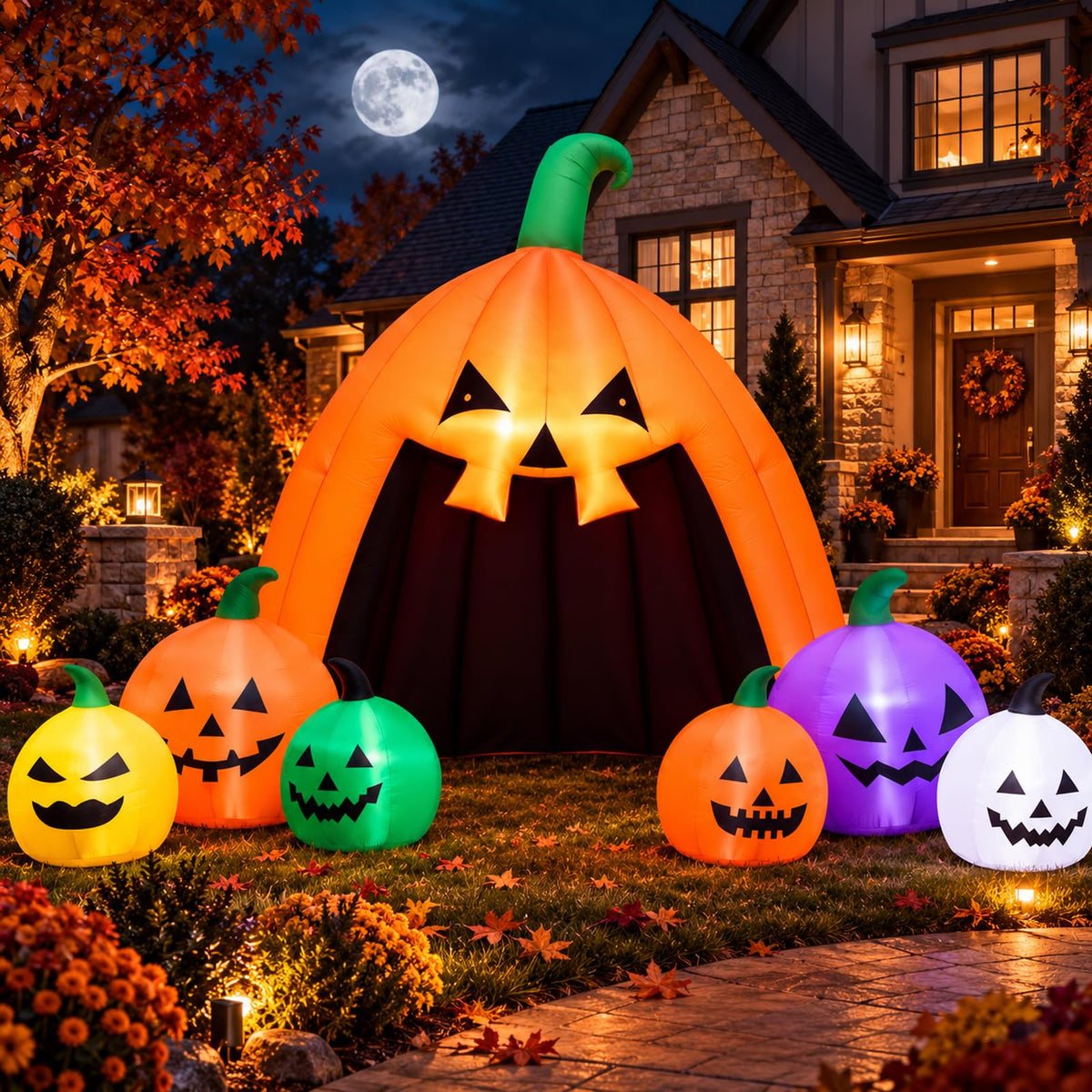 Pumpkin House Halloween Inflatable Walk with LED Lights