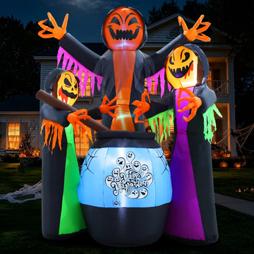 Halloween Inflatables Three Witch Around Cauldron Light Yard Decor