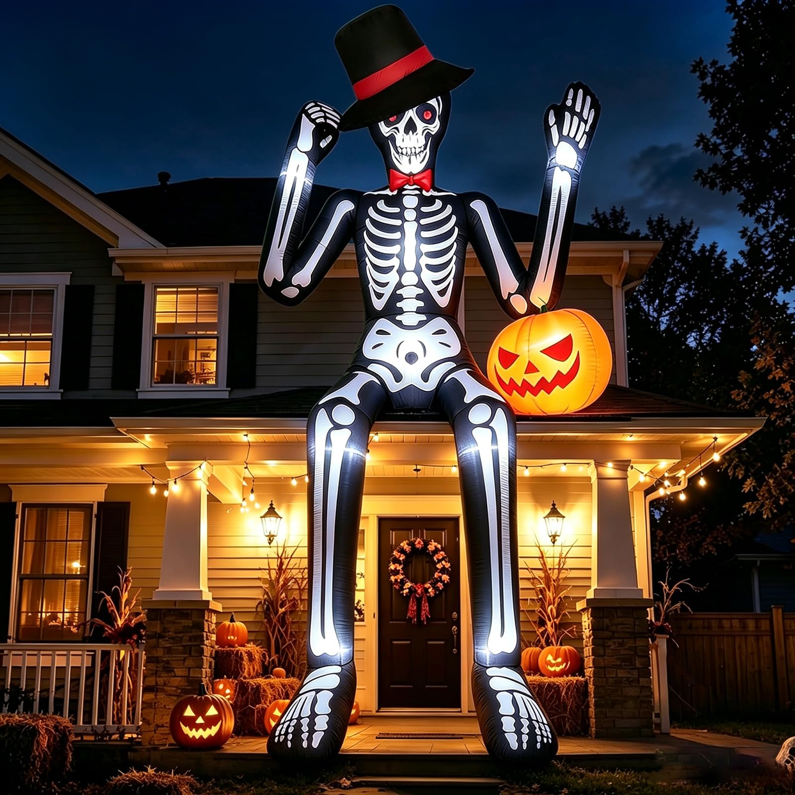 Inflatable Yard Decoration Halloween Inflatables Giant Sitting Skeleton