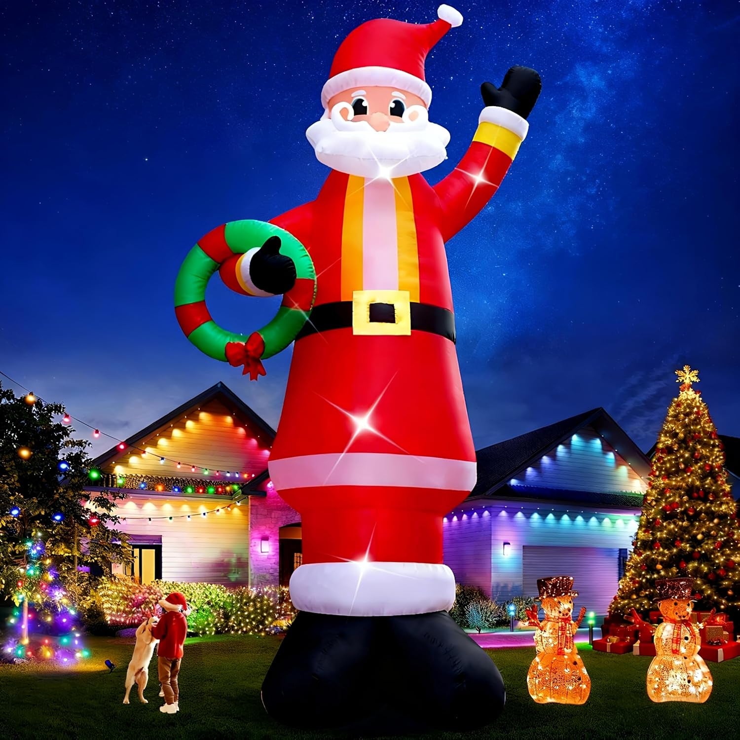 20FT Christmas Giant Inflatable Outdoor Decorations, Blow Up Santa Claus Yard Decoration, Xmas Decor Build-in LED Lights for Garden Lawn Yard Porch Holiday Party