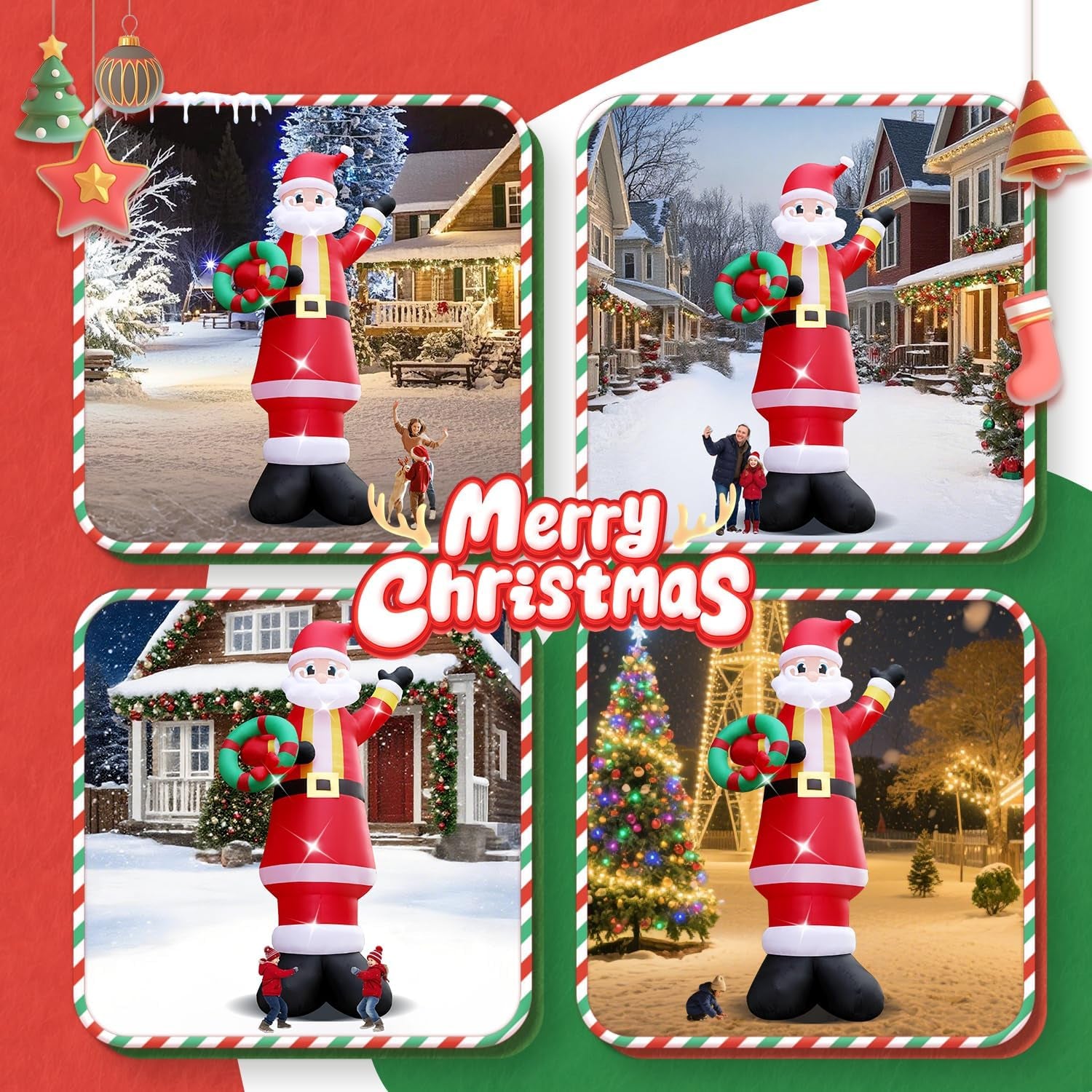 20FT Christmas Giant Inflatable Outdoor Decorations, Blow Up Santa Claus Yard Decoration, Xmas Decor Build-in LED Lights for Garden Lawn Yard Porch Holiday Party
